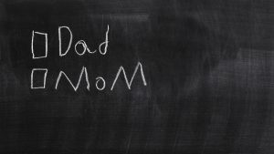 Chalkboard writing Dad or Mom.