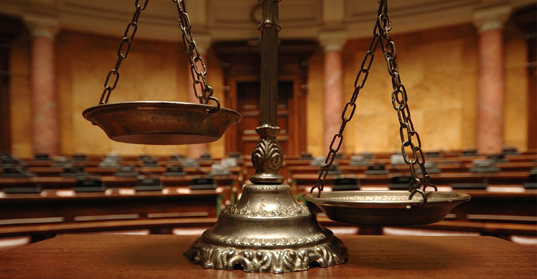 Decorative Scales of Justice in the Courtroom