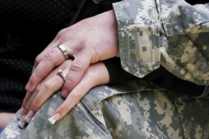 Hands of a soldier and his wife